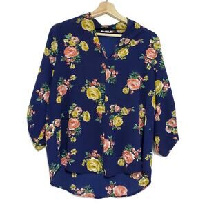 Mine | Floral Roll Tab Long Sleeve Blouse